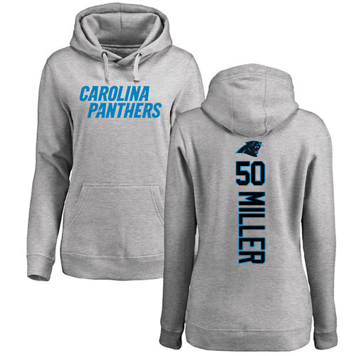 Carolina Panthers Ash Women Christian Miller Backer NFL Football 50 Pullover Hoodie Sweatshirts